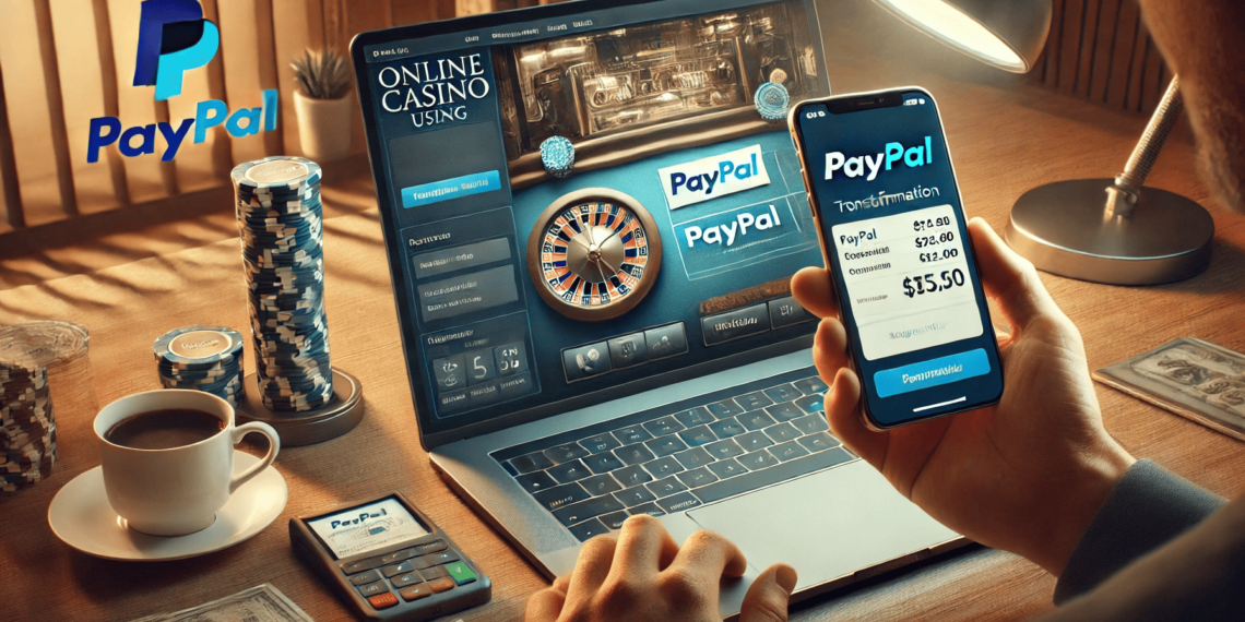 Transacción segura con PayPal para casinos online, destacando la rapidez y confiabilidad en la gestión de fondos.